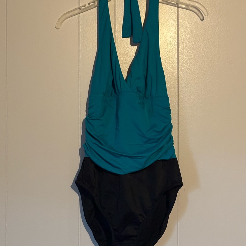 Lands' End Teal and Beige Swimsuit